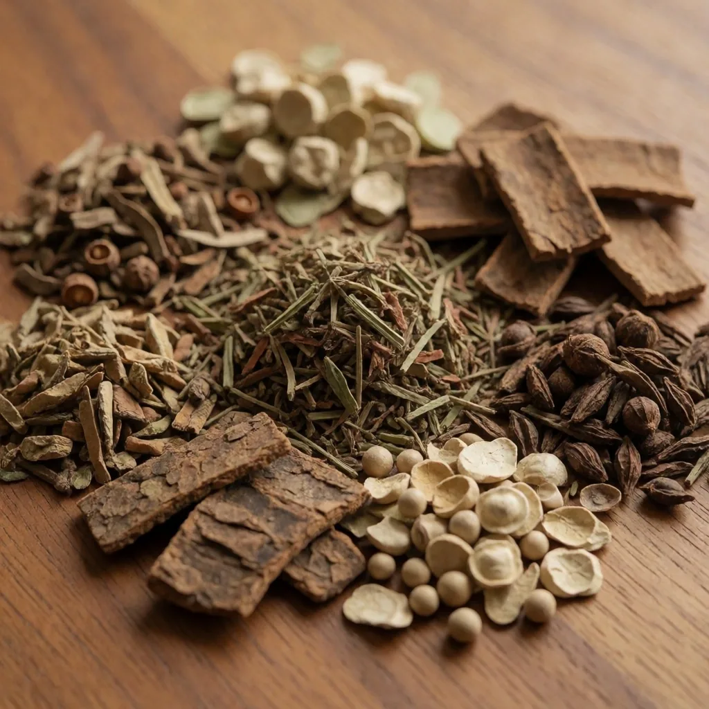 Dried herbs on archival tray