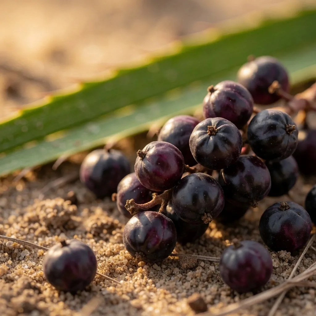 Saw palmetto berries on sandy ground