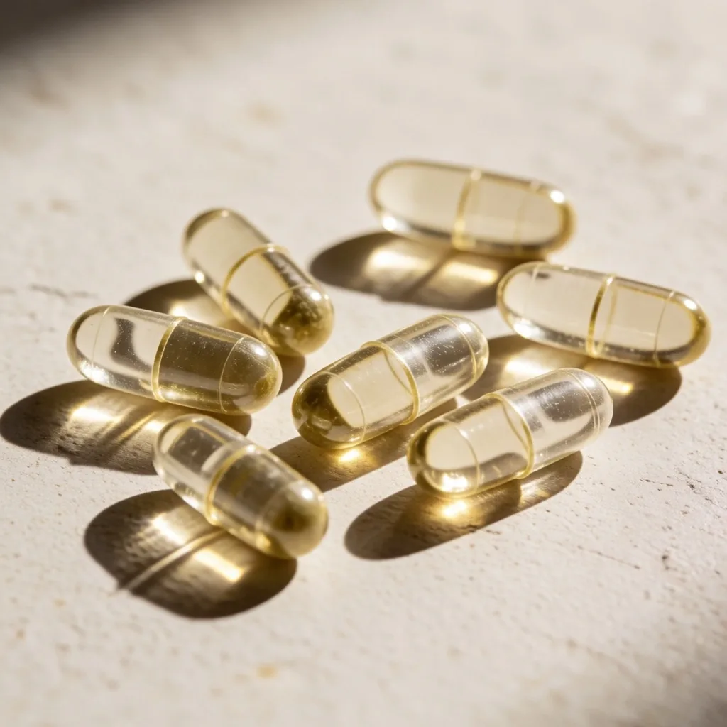 Vegetable-based capsules on a concrete surface