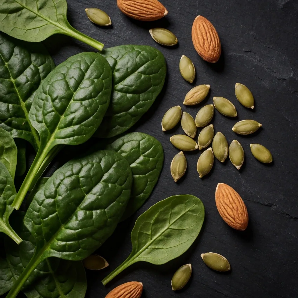 Magnesium-rich foods on a dark slate surface