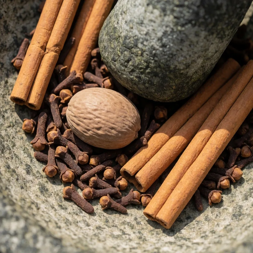 Indonesian ginger root and ginseng on a concrete studio surface